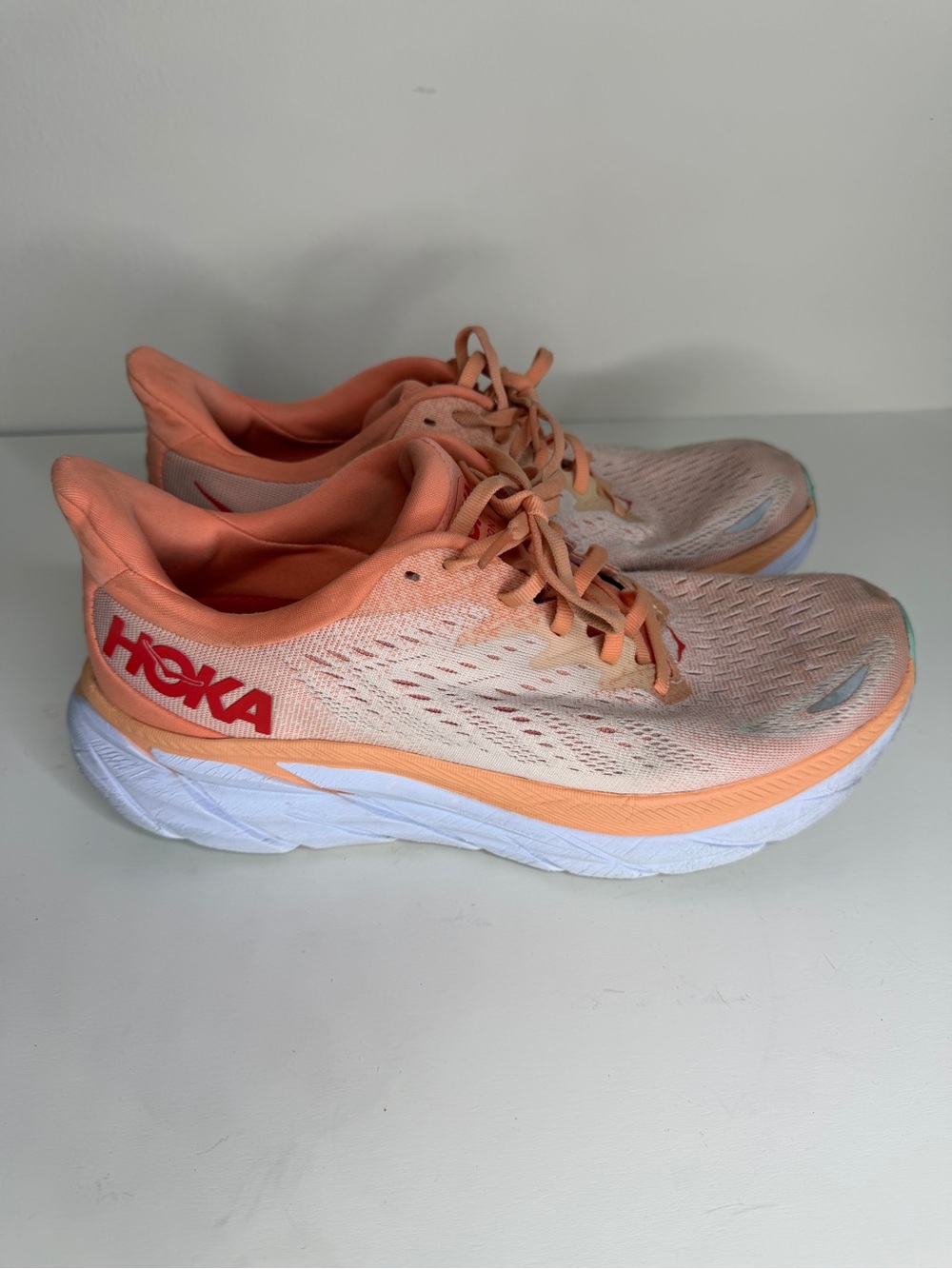 Hoka One One Clifton 8 Shoes Women’s 10.5B Orange Running Sneakers 1119394 CSPY